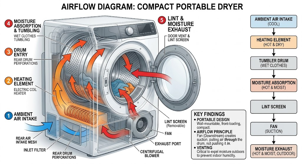 Understand portable dryer airflow and moisture removal process.