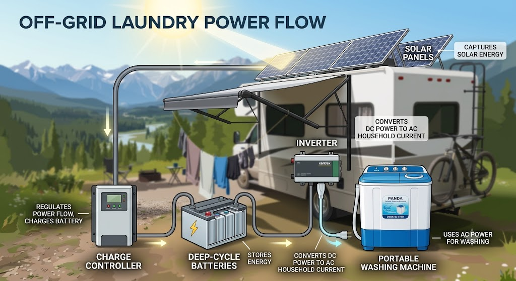 How a solar power portable washing machine system works