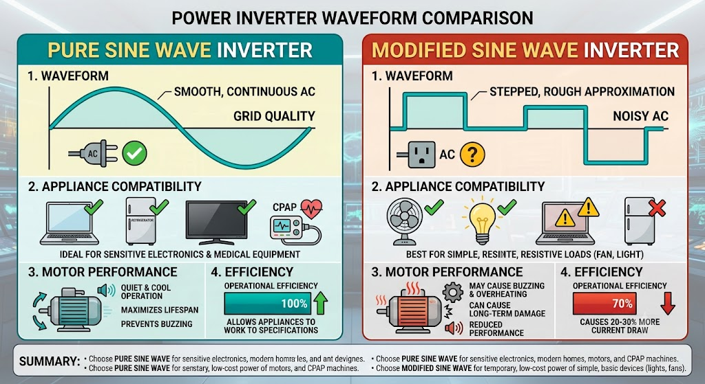 Pure sine wave vs modified sine wave inverter comparison