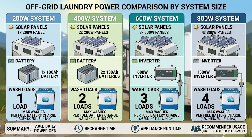 Solar system size comparison for portable washing machines